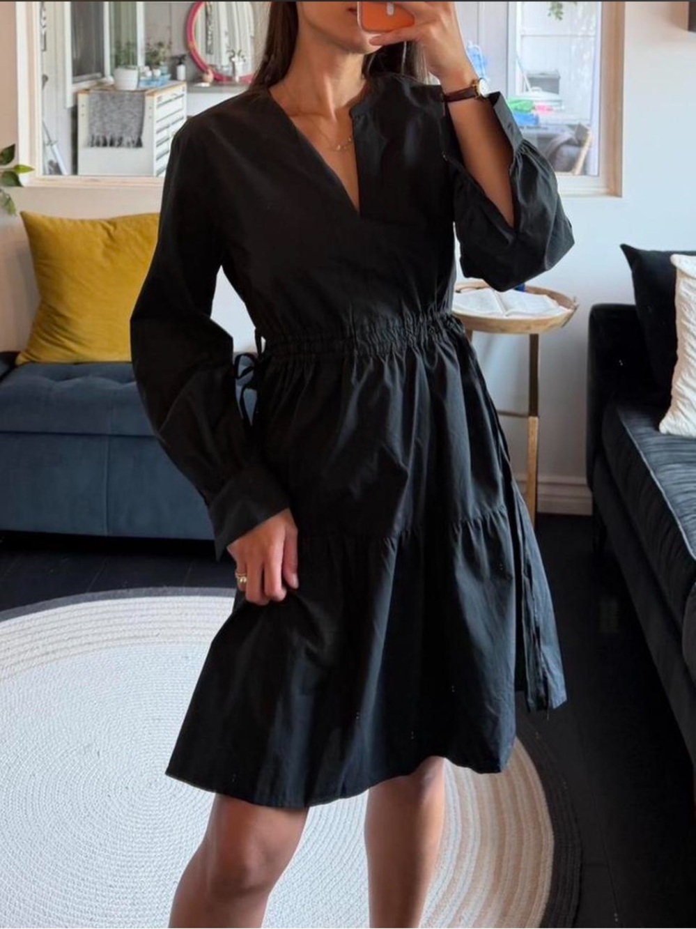 NWT Rails Women’s Black V-Neck Long Sleeve Tiered Dress - (S)